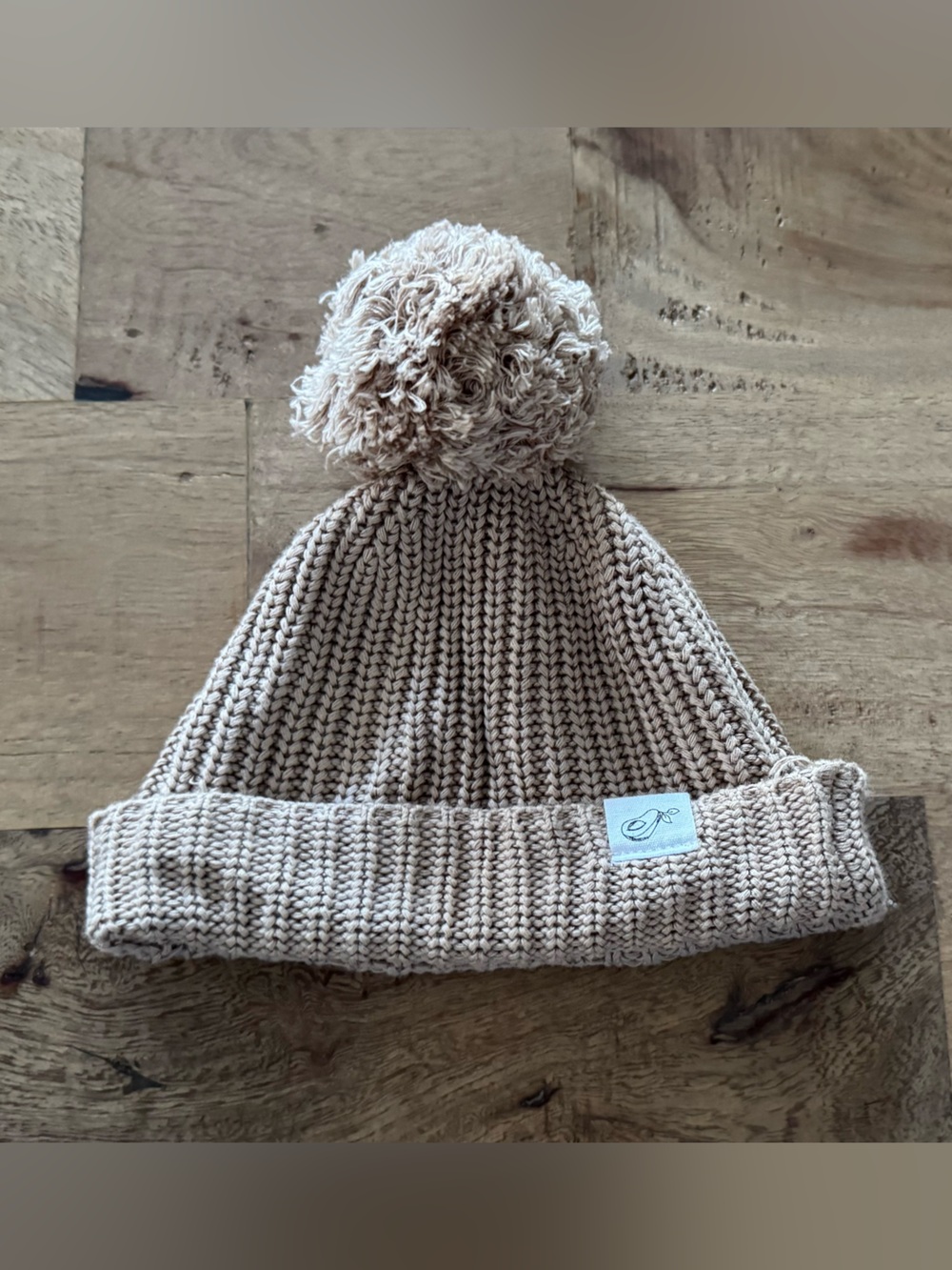 Guacamole bamboo & cotton knit blend Kids Pom-Pom Beanie Hat cream new born